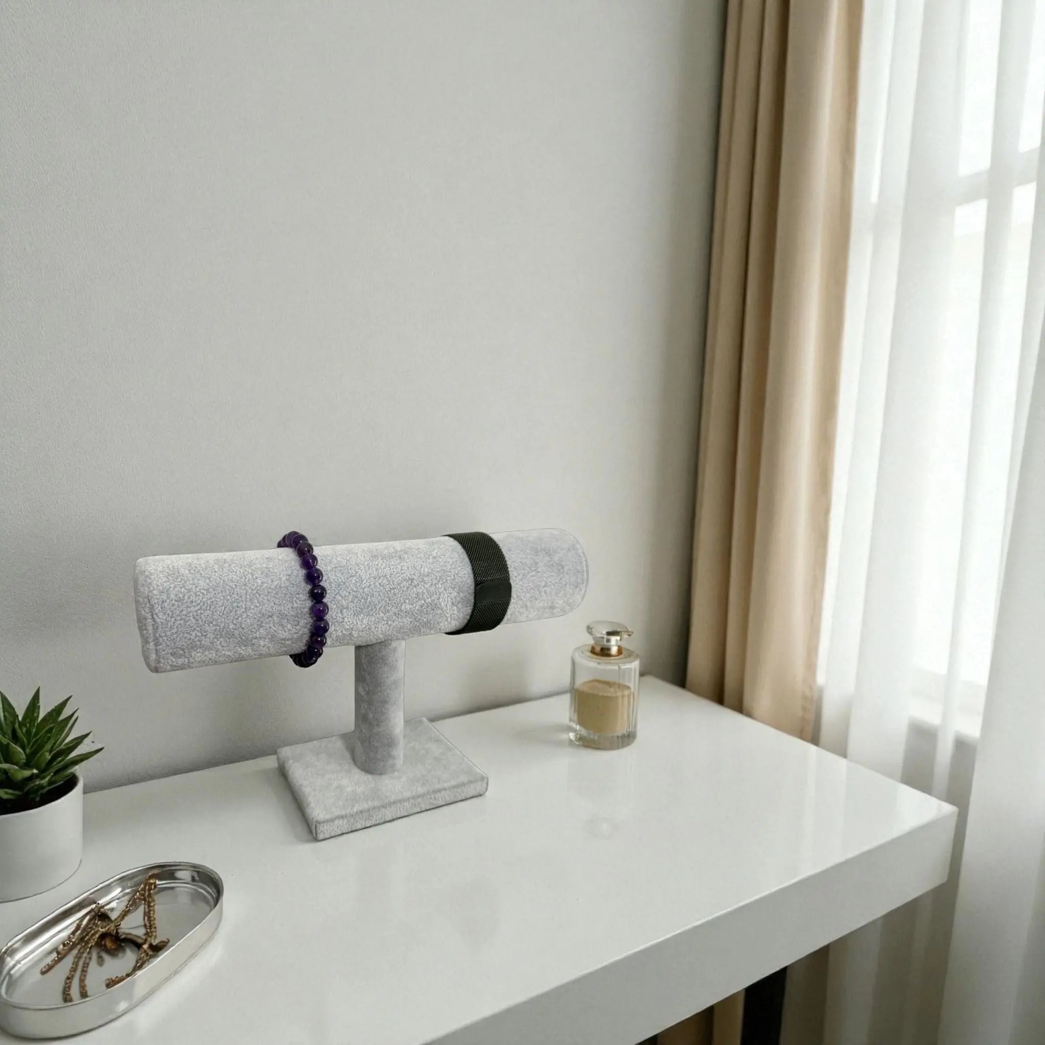 Présentoir Jonc simple - Velours gris - Bracelets/montres Précieuse Lucie