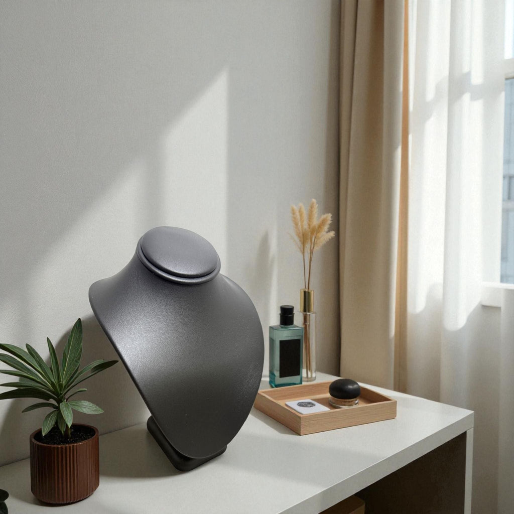 Présentoir Buste petit - Simili cuir noir - Colliers/chaînes Précieuse Lucie