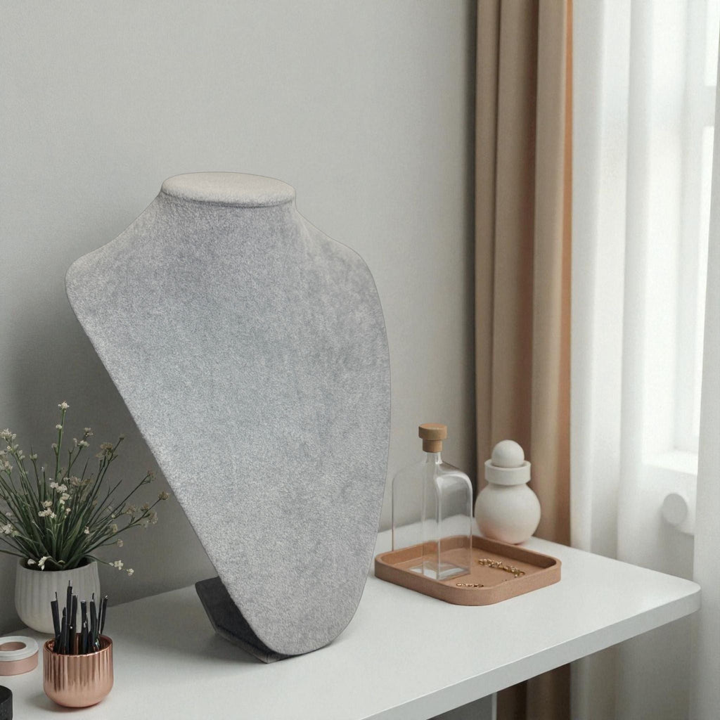 Présentoir Buste grand - Velours gris - Colliers/chaînes Précieuse Lucie