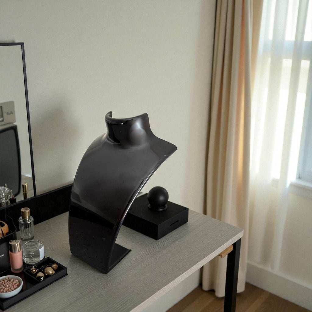 Présentoir Buste parure - Acrylique noir - Colliers/boucles d'oreilles Précieuse Lucie