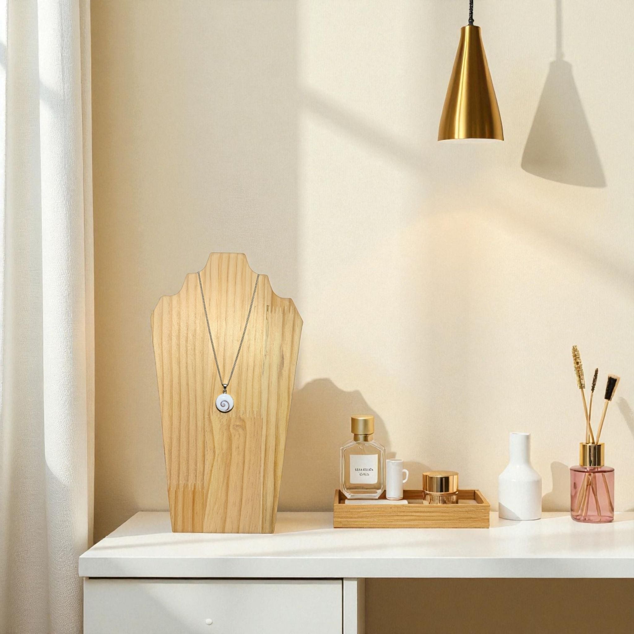 Présentoir Buste plat grand - Bois clair naturel - Colliers/chaînes Précieuse Lucie