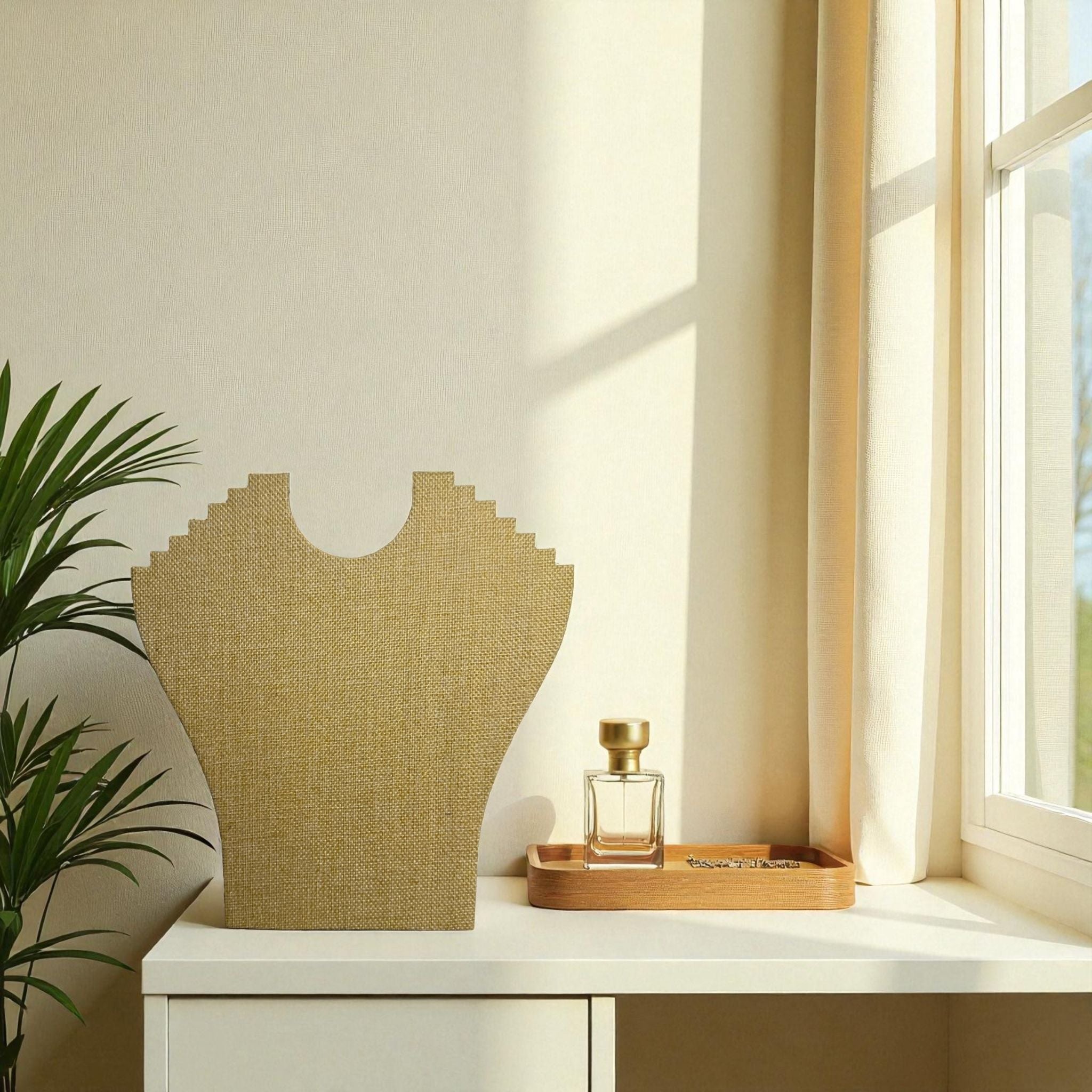 Présentoir Buste plat moyen - Toile de jute beige - Colliers/chaînes Précieuse Lucie