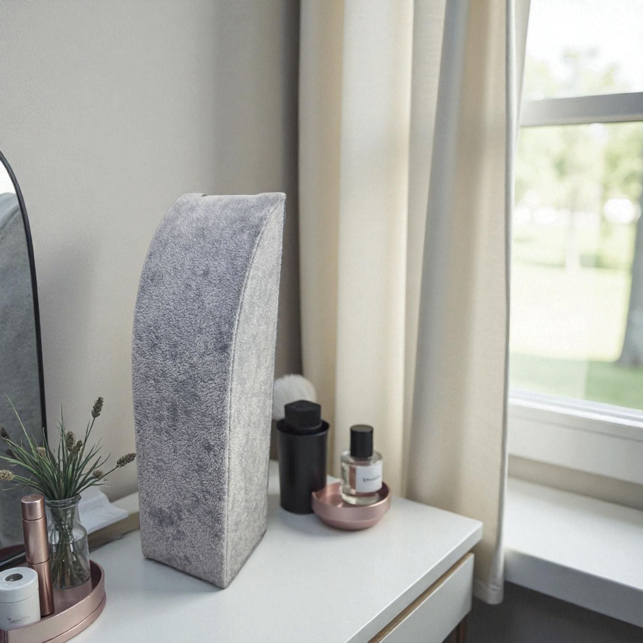 Présentoir Buste rectangle grand - Velours gris - Colliers/chaînes Précieuse Lucie