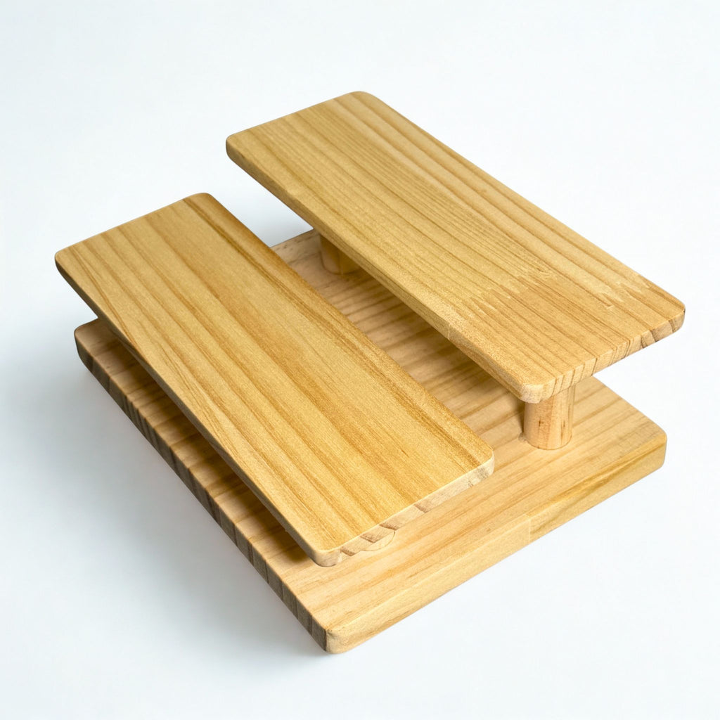 Présentoir Escalier - Bois clair 2 marches - Bijoux/lunettes