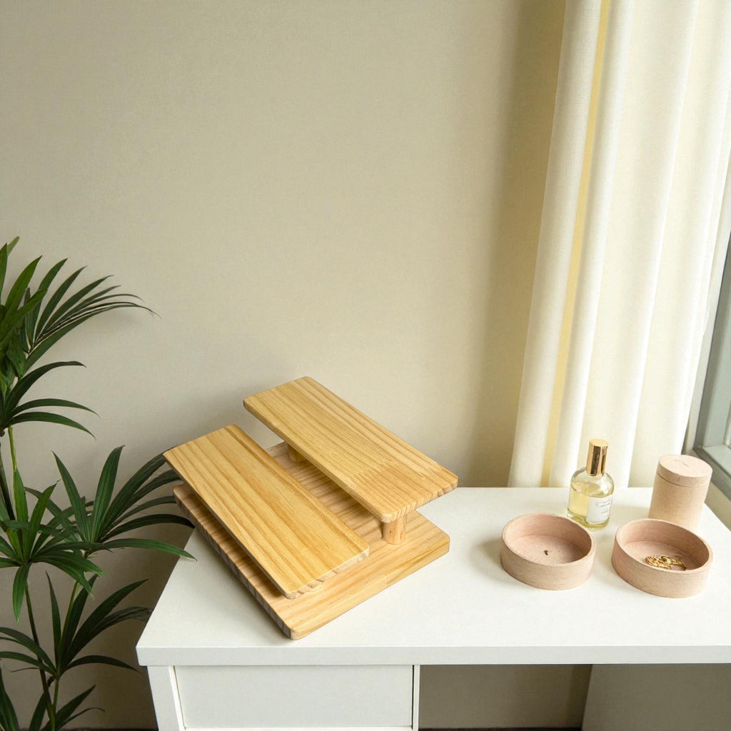 Présentoir Escalier - Bois clair 2 marches - Bijoux/lunettes