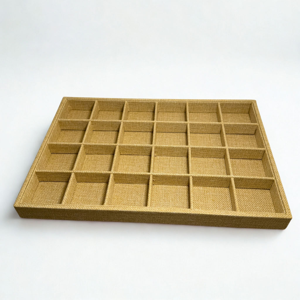 Présentoir Plateau casiers - Toile de jute beige - Bijoux