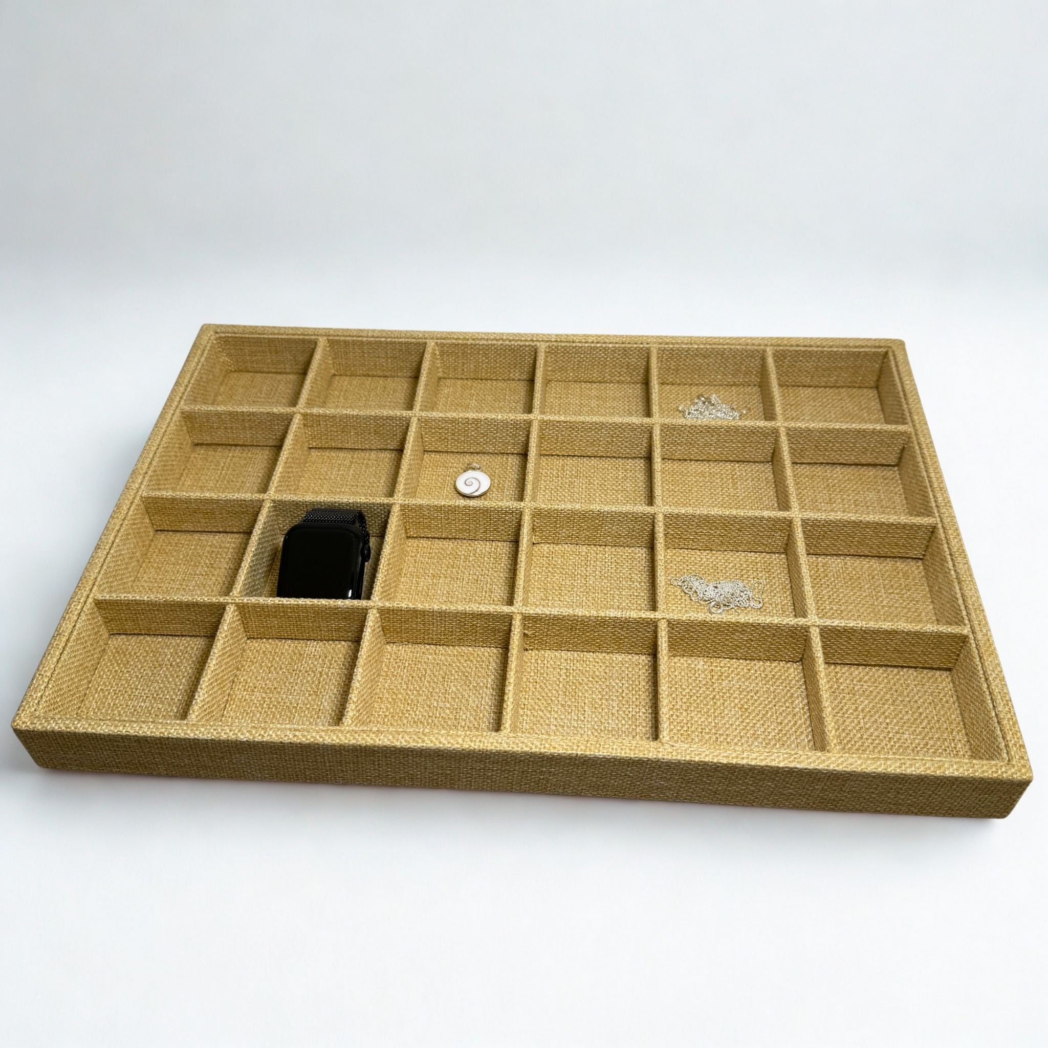 Présentoir Plateau casiers - Toile de jute beige - Bijoux