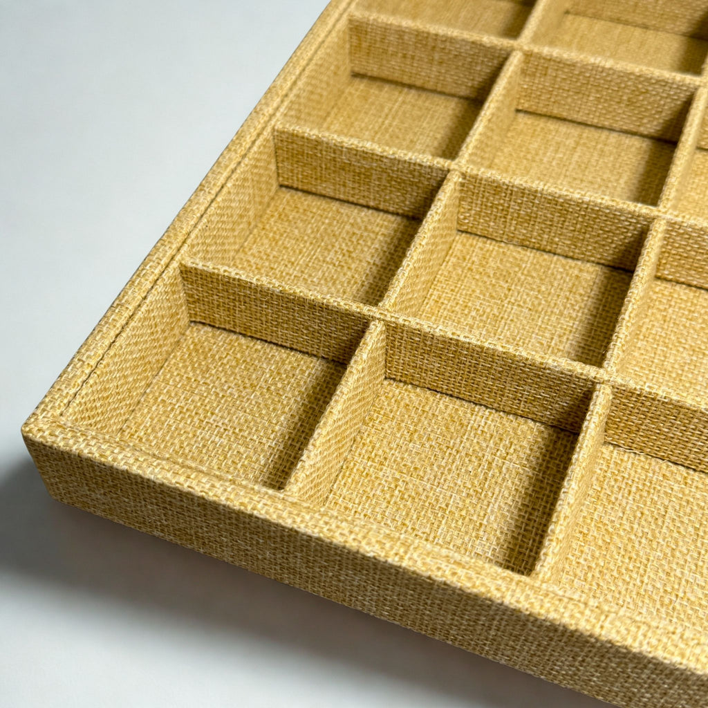 Présentoir Plateau casiers - Toile de jute beige - Bijoux