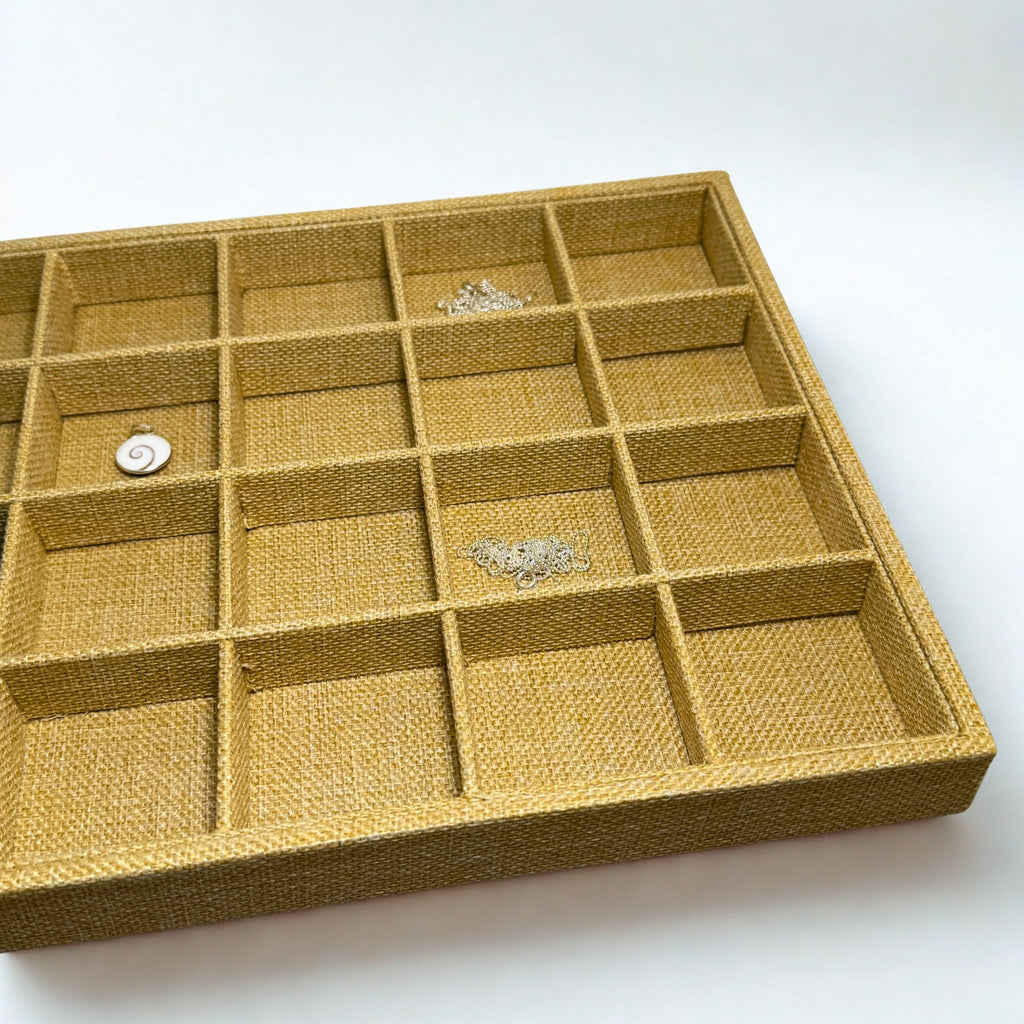Présentoir Plateau casiers - Toile de jute beige - Bijoux