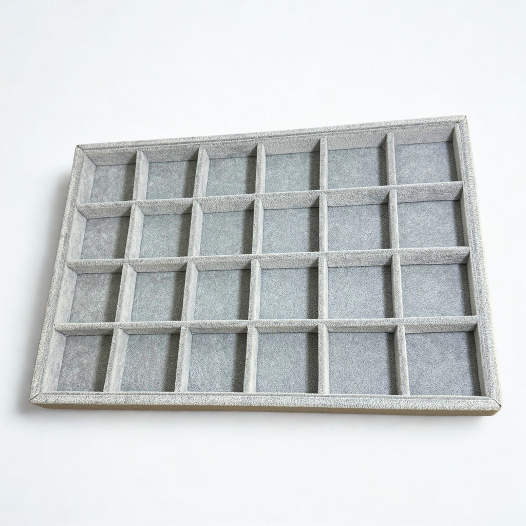 Présentoir Plateau casiers - Velours gris - Bijoux