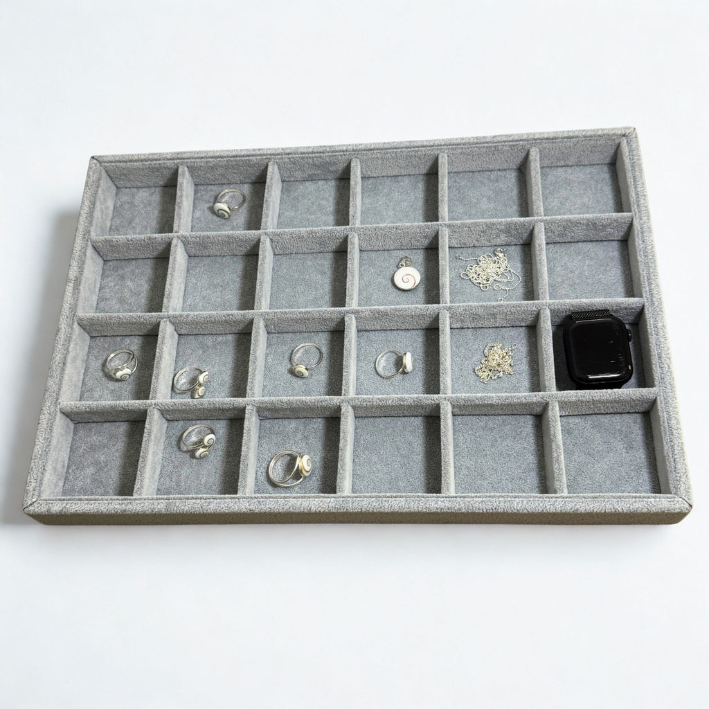 Présentoir Plateau casiers - Velours gris - Bijoux